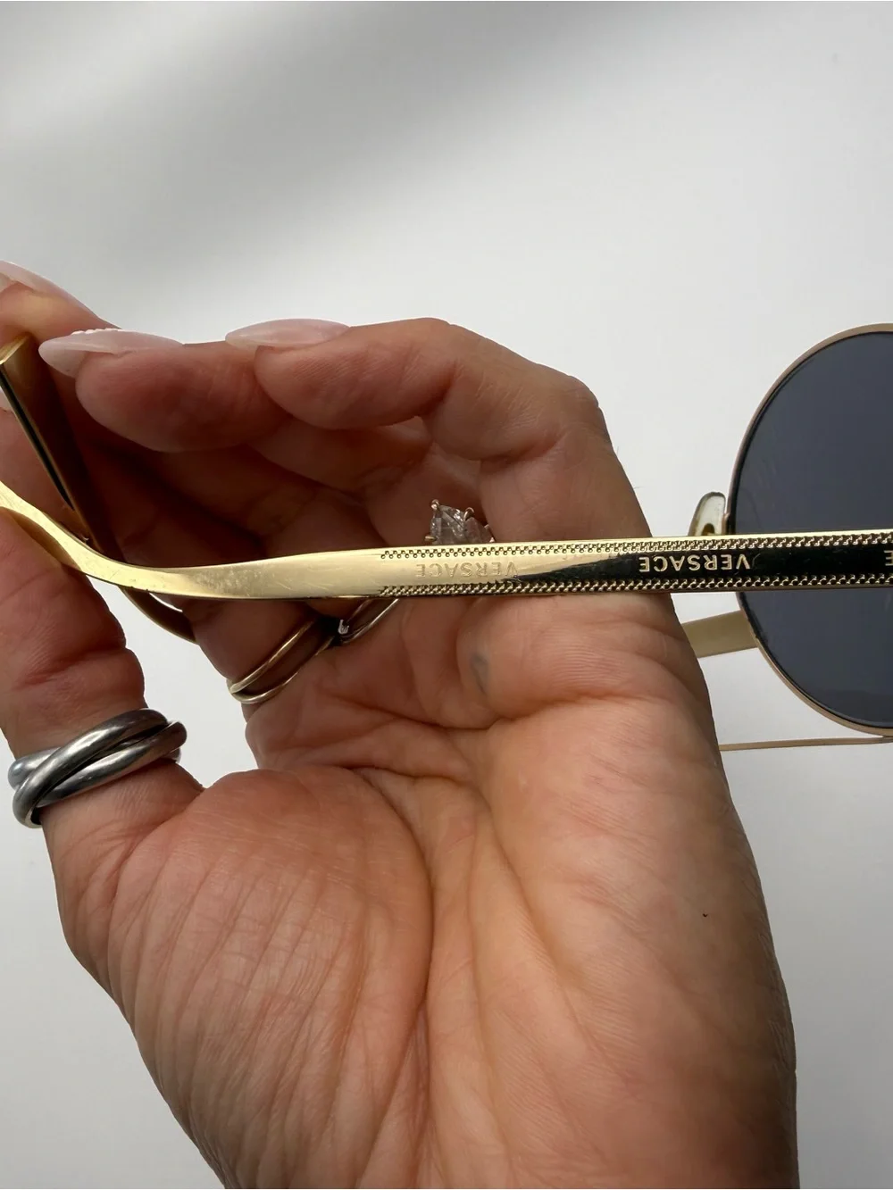 Versace VE2210 52 Gold Frame Dark Gray Lens Circle Sunglasses Unisex